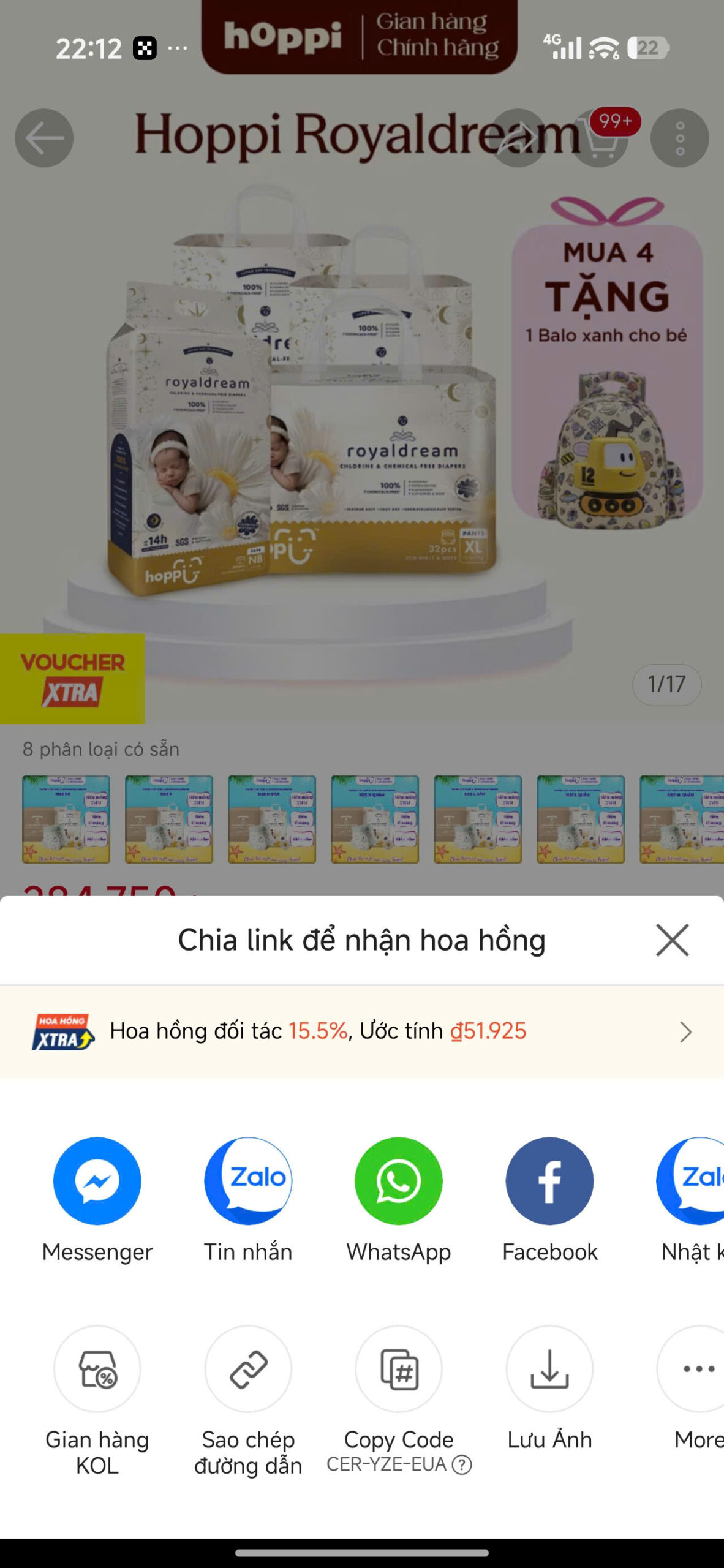 Sao chép link sản phẩm